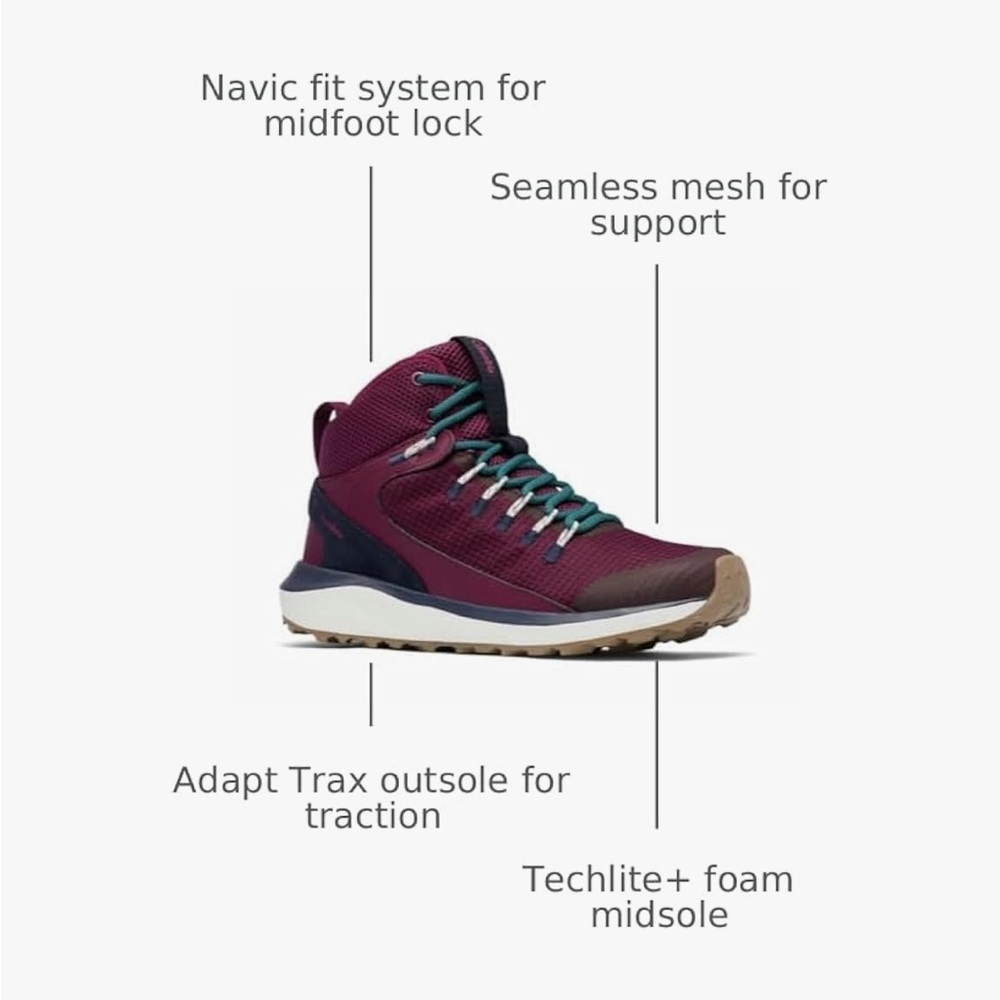 NIB Women's Columbia Trailstorm Mid Waterproof Hiking Boots size 11 Marionberry - Picture 4 of 11